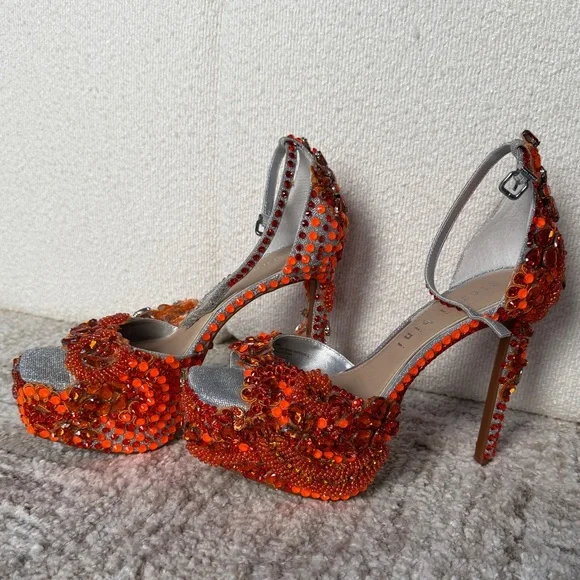 Gianni Bini Orange Platform Heels - Embellished | Perfect for Stage or Rave - Picture 2 of 7